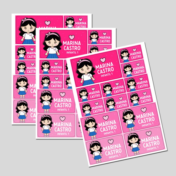 Etiqueta Escolar Menininha Cabelo Preto