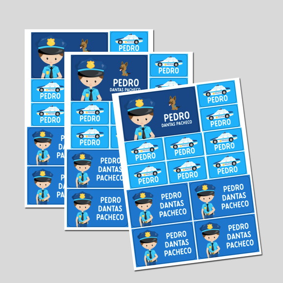 Etiqueta Escolar Polícia Menino
