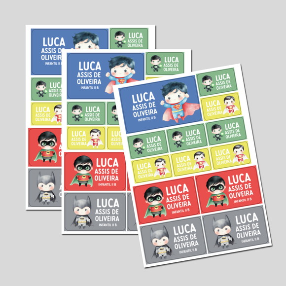 Etiqueta Escolar Super-herois