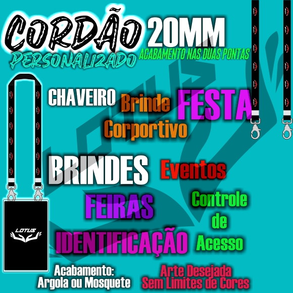 Cordão para Crachá Personalizado 2 Pontas Festas e Eventos