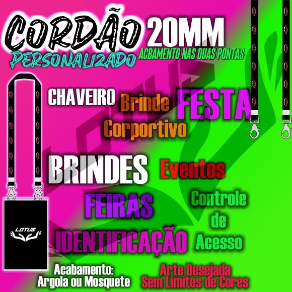 Cordão para Crachá Personalizado 2 Pontas Festas e Eventos