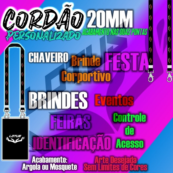 Cordão para Crachá Personalizado 2 Pontas Festas e Eventos