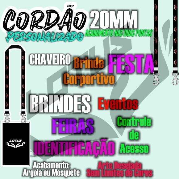Cordão para Crachá Personalizado 2 Pontas Festas e Eventos