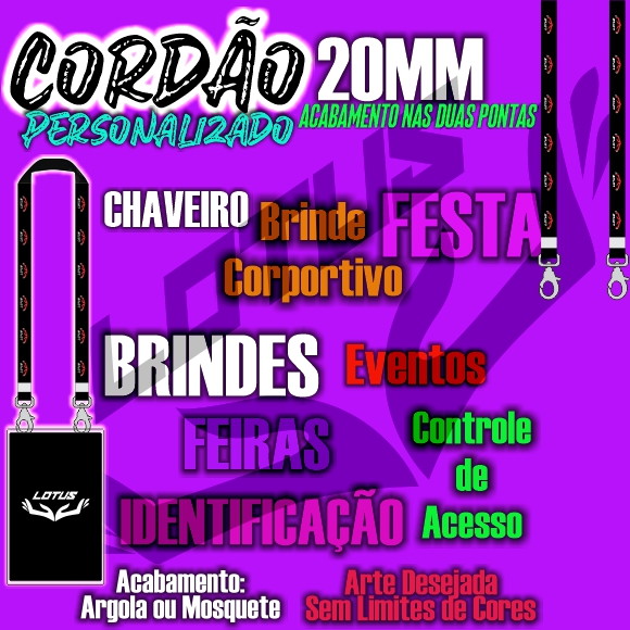 Cordão para Crachá Personalizado 2 Pontas Festas e Eventos