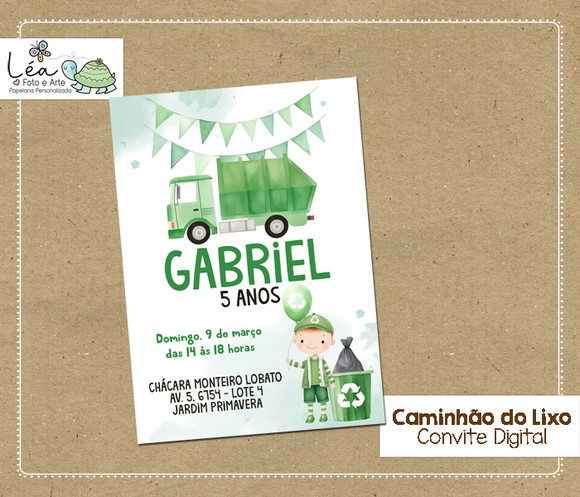 Convite Digital Aniversário Caminhão do Lixo