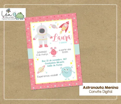Convite digital Astronauta Menina