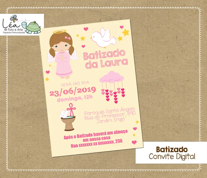 Convite digital Batizado Menina - Imagem 1