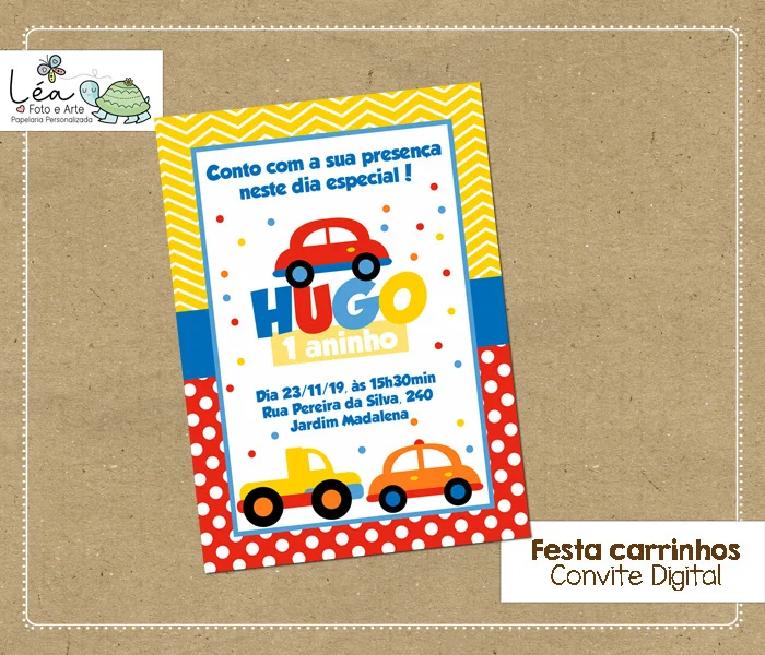 Convite digital Carrinhos - Imagem 1