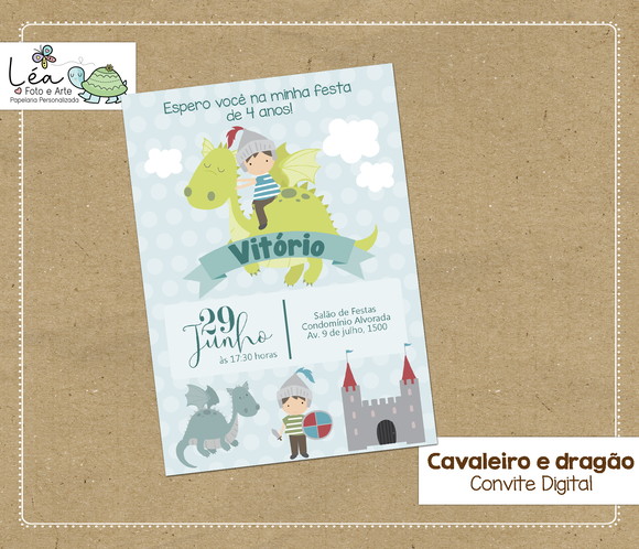Convite digital Cavaleiro e Dragão