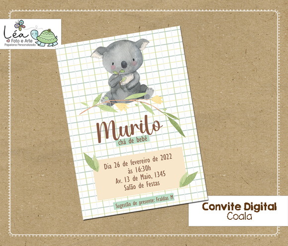 Convite digital Chá de Bebê Coala