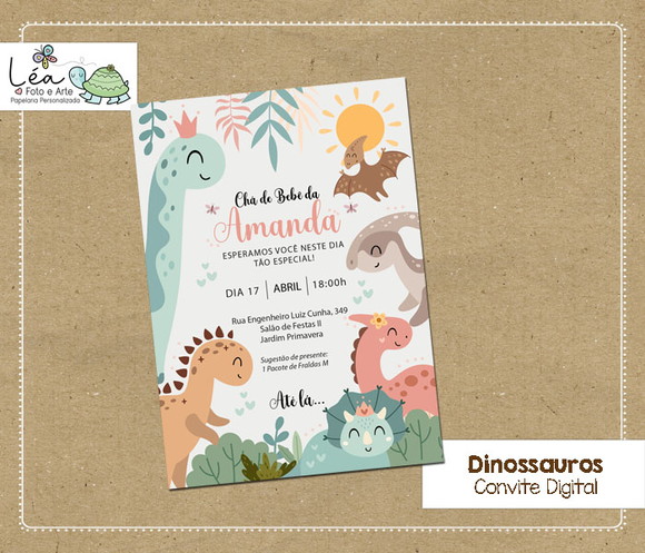Convite Digital Chá de Bebê Dinossauros