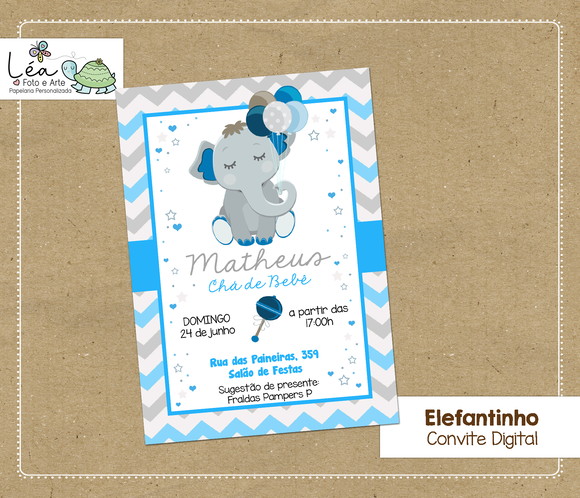 Convite digital Chá de Bebê Elefantinho