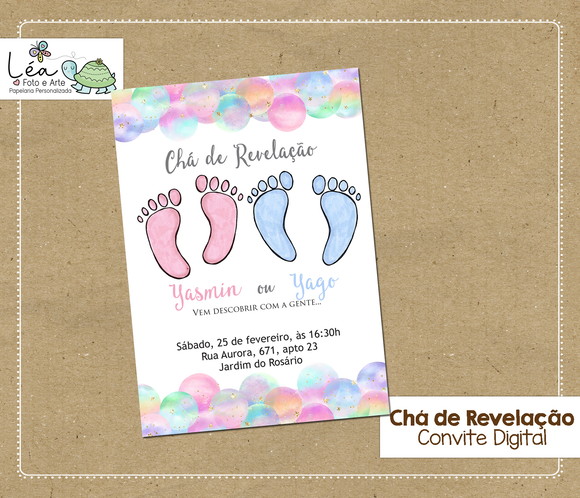 Convite Digital Chá de Revelação Bebê Pezinhos