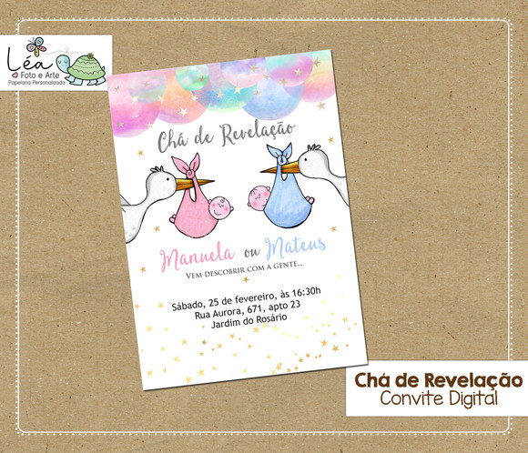 Convite Digital Chá de Revelação Cegonhas