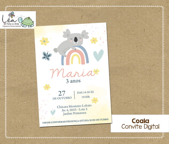 Convite Digital Coala Arco Íris