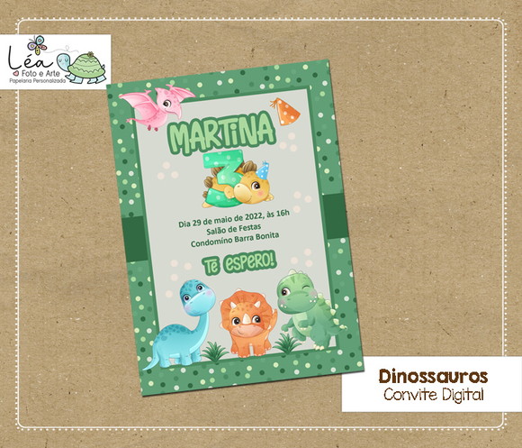 Convite digital Dinossauros Fofos
