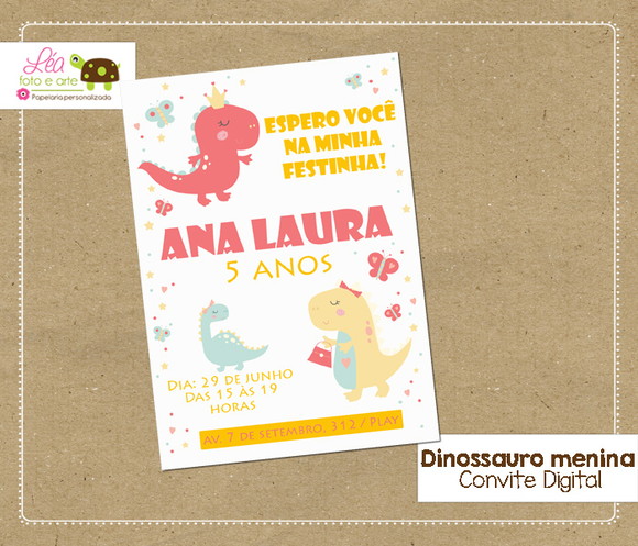 Convite digital Dinossauros Menina