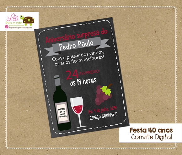 Convite digital Festa 40 anos Vinho