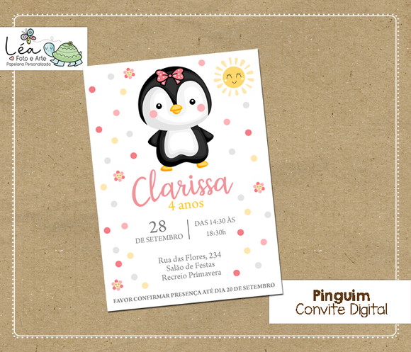 Convite Digital Festa Pinguim Menina