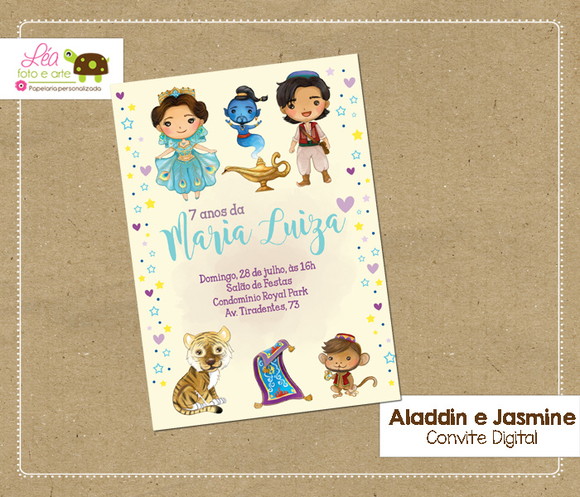 Convite digital Jasmine e Aladdin