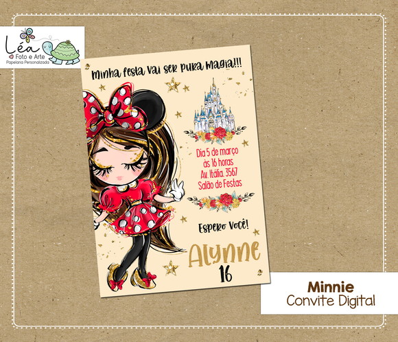 Convite Digital Menina Morena Minnie