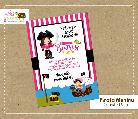 Convite digital Pirata Menina