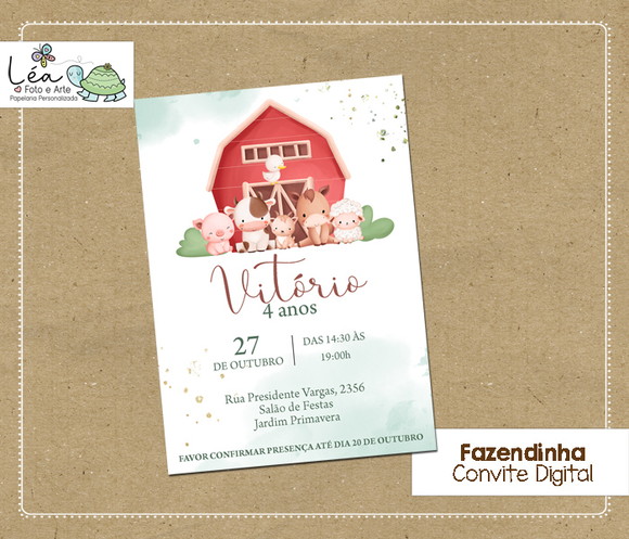 Convite Digital Tema Fazendinha