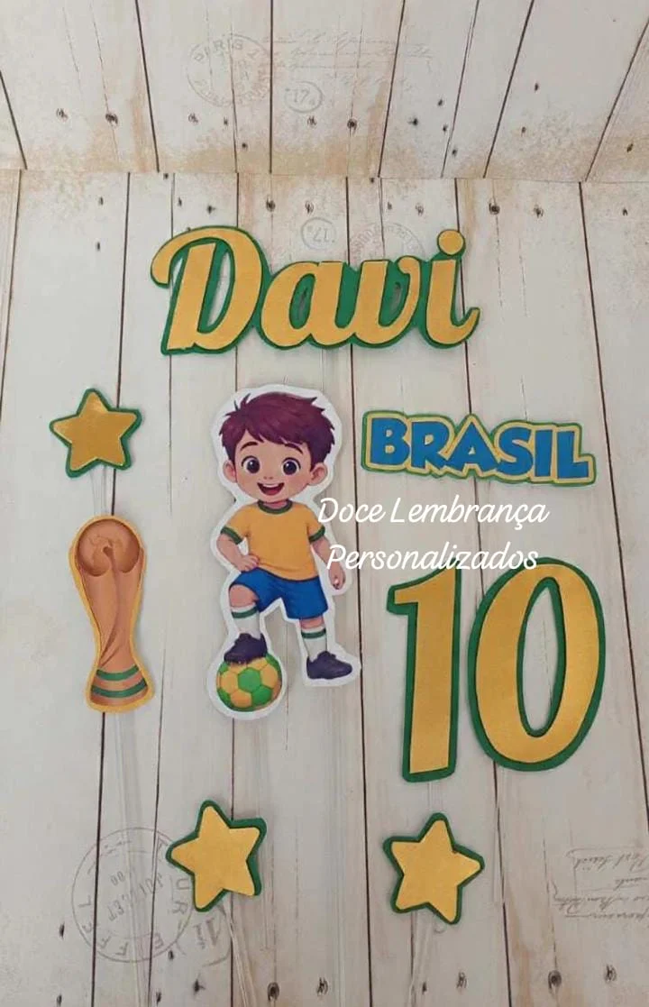 Topper de Bolo 3d Copa do Mundo Brasil aniversário, mesversario copa do mundo Brasil - Imagem 3