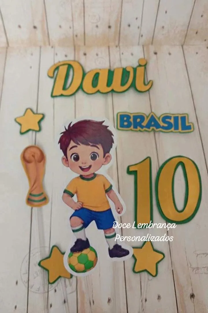 Topper de Bolo 3d Copa do Mundo Brasil aniversário, mesversario copa do mundo Brasil