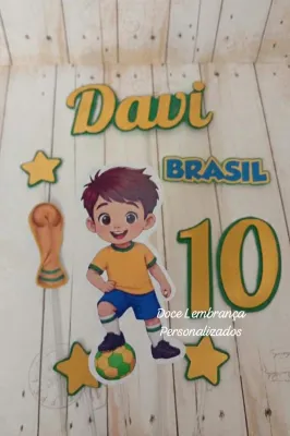 Topper de Bolo 3d Copa do Mundo Brasil aniversário, mesversario copa do mundo Brasil