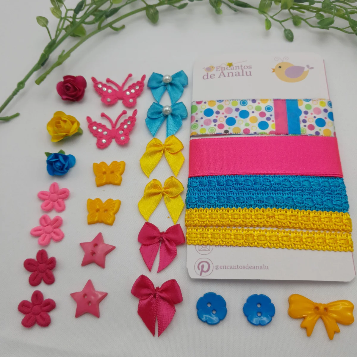 Kit de Aviamentos, Fitas e Enfeites Coordenados Tons Rosa, Azul e Amarelo para Artesanato - Imagem 5