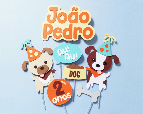Kit Topo de Bolo com 2 Cachorrinhos