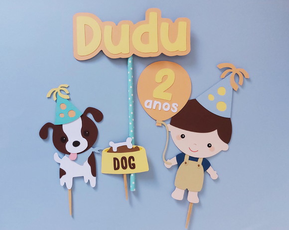 Kit Topo de Bolo com Cachorrinhos e Menino