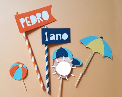 Kit Topo de Bolo com Foto de Rostinho Praia Verão