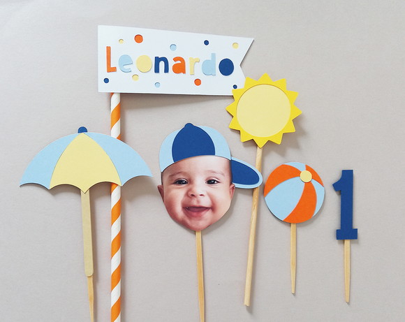 Kit Topo de Bolo com Foto de Rostinho Verão Praia