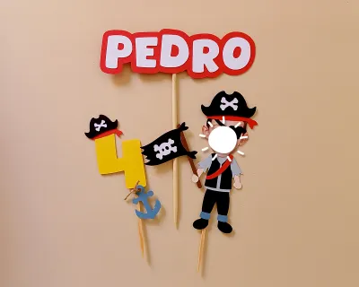 Kit Topo de Bolo Pirata com Foto de Rostinho