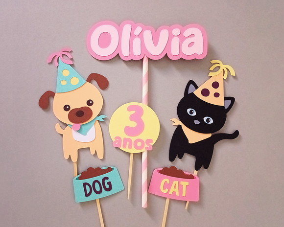 Topo de Bolo Cachorrinho e Gatinho