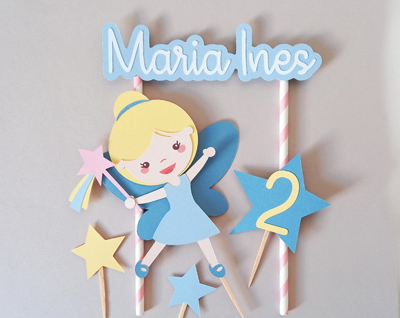 Topo de Bolo Fadinha com Estrelas - Imagem 2