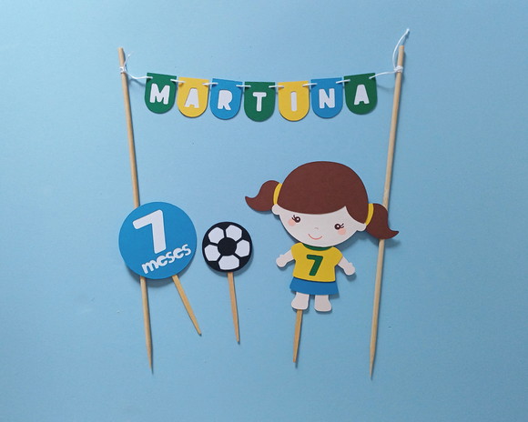 Topo de Bolo Futebol Bebê Menina