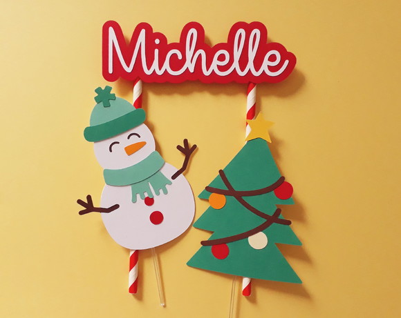 Topo de Bolo Natal Boneco de Neve e Árvore