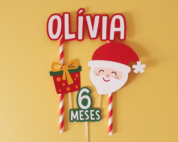 Topo de Bolo Natal Papai Noel e Presente