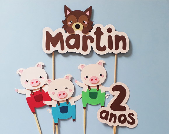 Topo de Bolo os 3 Porquinhos e o Lobo Mau