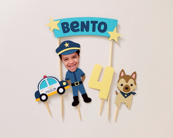 Topo de Bolo Policial com Foto de Rostinho