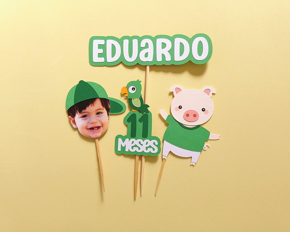 Topo de Bolo Porco com Foto de Rostinho