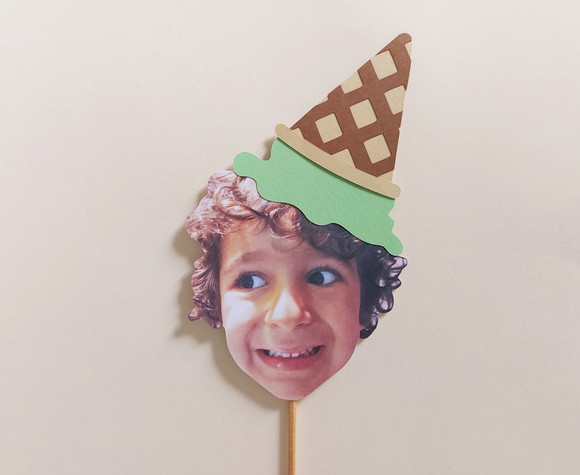 Topper de Bolo com Foto de Rostinho e Chapeuzinho de Sorvete