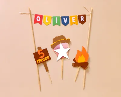 Topo de Bolo Varal Festa Junina Menino com Foto de Rostinho