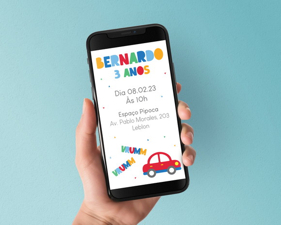 Convite Digital Carrinhos Vrumm Vrumm