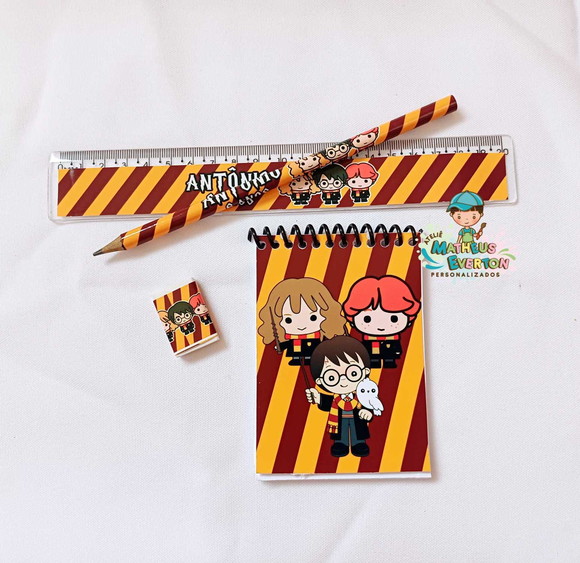 20 Kits Bloquinho, Lápis, Régua e Borracha Harry Potter