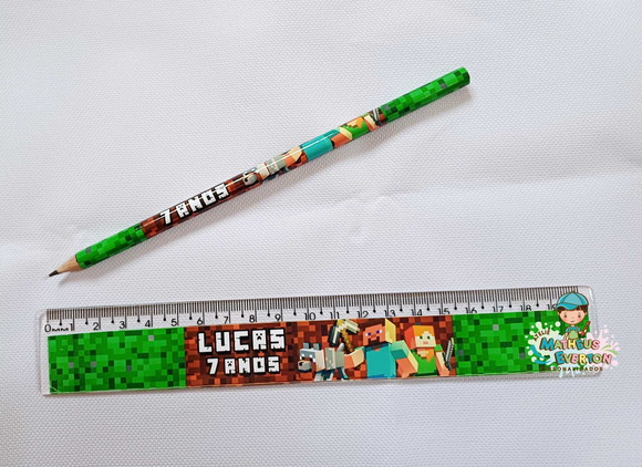 20 Lápis + 20 Réguas Personalizado Minecraft
