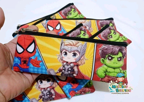 25 Estojos Slim Personalizado Heróis Cute Tam: 19x7
